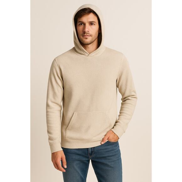 Toad&Co Framer Dos Hoodie Waffle Knit Organic Cotton Polyester Oatmeal Beige Lg - Picture 1 of 9